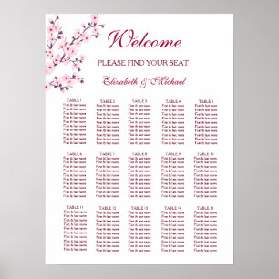 Cherry Blossom Pink White Wedding Chart Poster