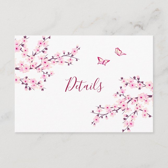 Cherry Blossom Pink White Wedding Details Begleitkarte (Vorderseite)