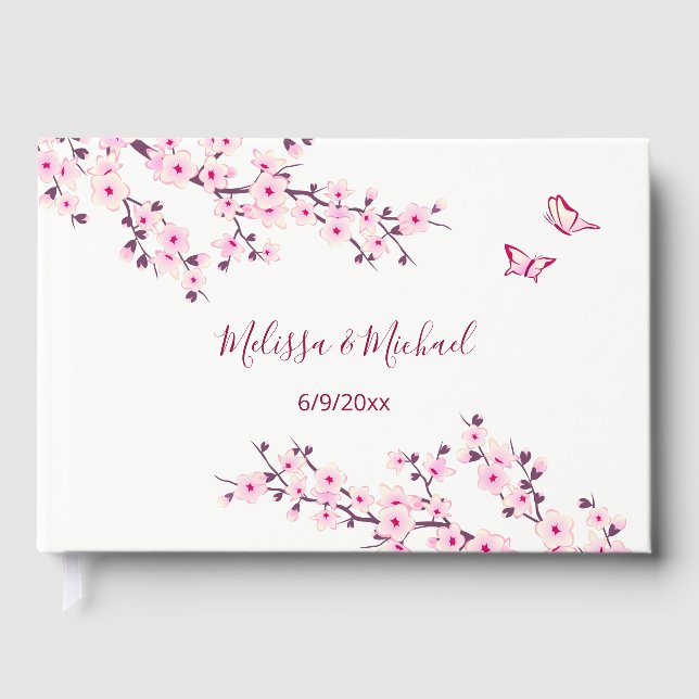 Cherry Blossom Pink White Wedding Gästebuch (Vorderseite)