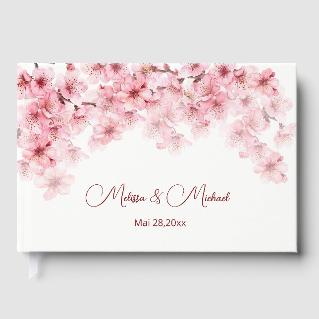Cherry Blossom Pink White Wedding Gästebuch (Vorderseite)