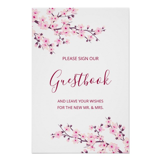 Cherry Blossom Pink White Wedding Guestbook  Poster (Vorderseite)