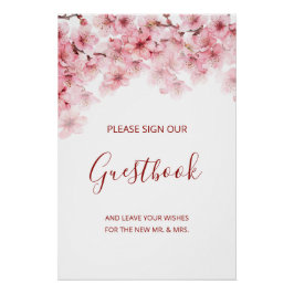 Cherry Blossom Pink White Wedding Guestbook Poster