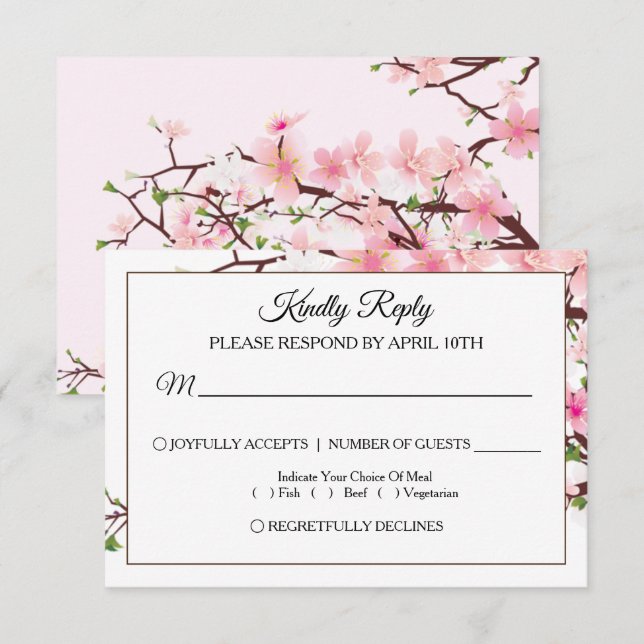Cherry Blossom Pink White Wedding RSVP Card (Vorne/Hinten)