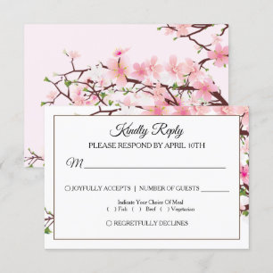 Cherry Blossom Pink White Wedding RSVP Card