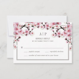 Cherry Blossom Pink White Wedding RSVP Cards