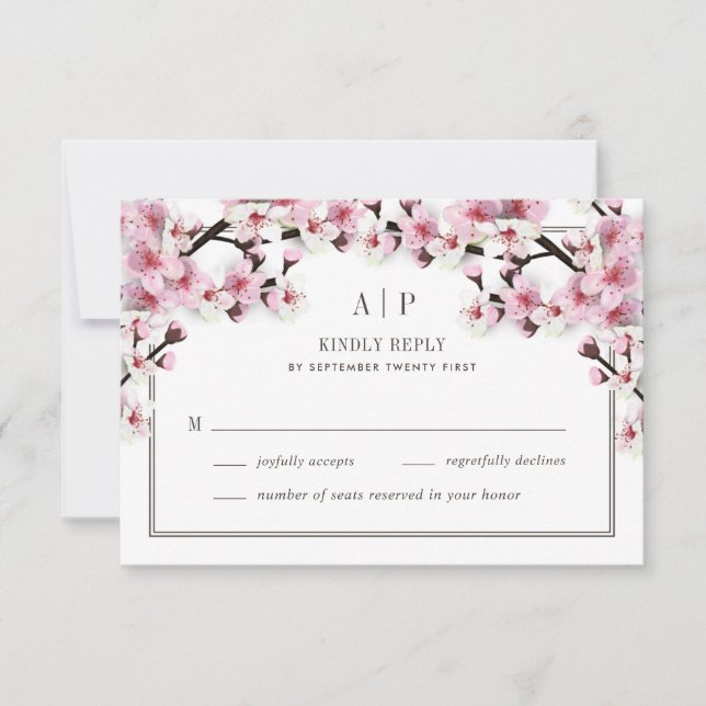 Cherry Blossom Pink White Wedding RSVP Cards (Vorderseite)