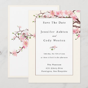 Cherry Blossom Pink White Weditation Beige Save The Date