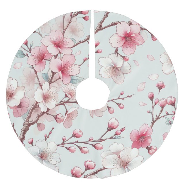 Cherry Blossom Polyester Weihnachtsbaumdecke (Vorderseite)