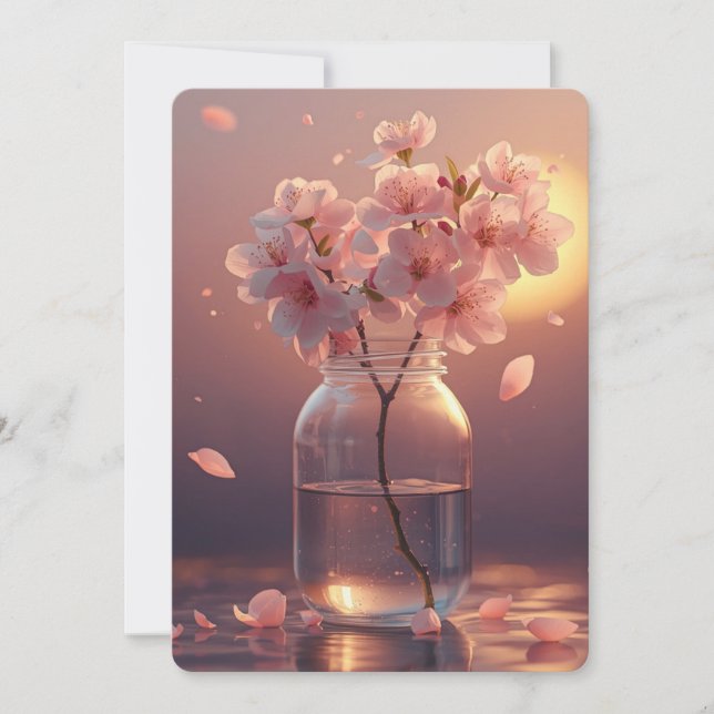Cherry Blossom Postcard - Elegant Hand-Drawn Sakur Einladung (Vorderseite)