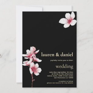 Cherry Blossom QR Champagne Gold Black Einladung