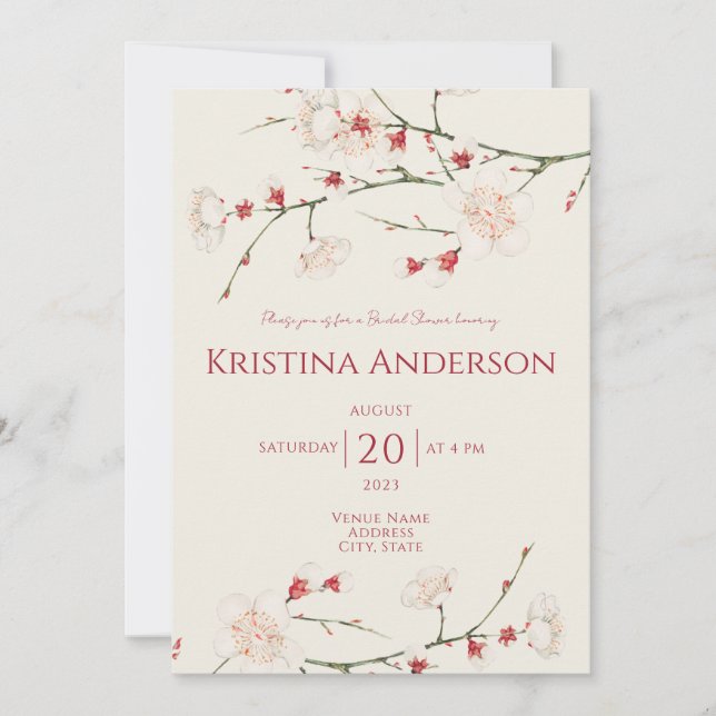 Cherry Blossom QR Code Brautparty Einladung (Vorderseite)