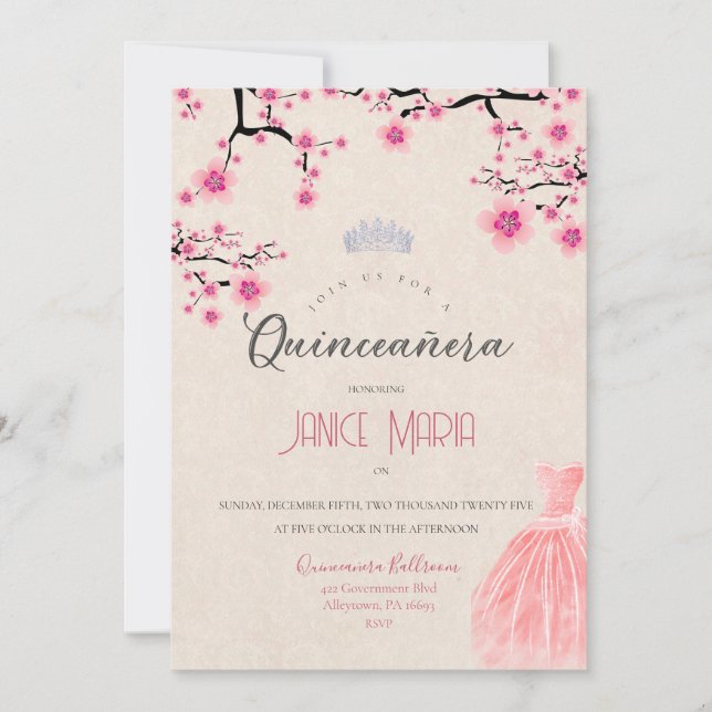 Cherry Blossom Quinceañera Einladung (Vorderseite)