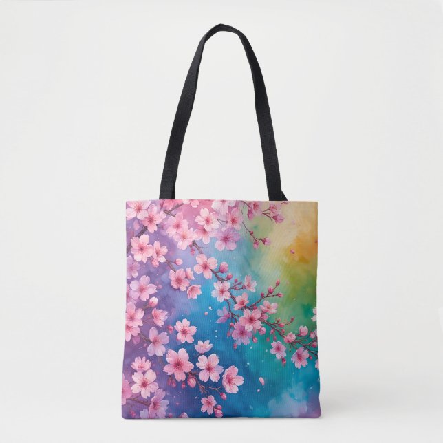 Cherry Blossom Rainbow Sky Tasche (Vorderseite)