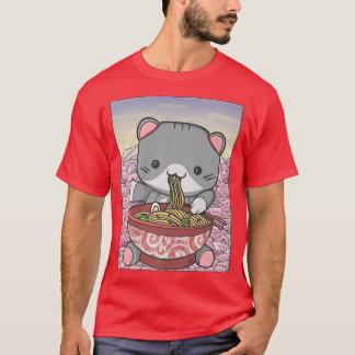Cherry Blossom Ramen Cat Kawaii T-Shirt