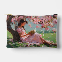 Cherry Blossom Reading Girl Pouch