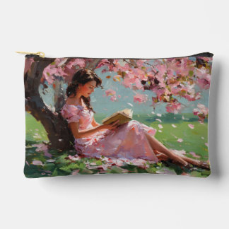 Cherry Blossom Reading Girl Pouch Zubehörtasche