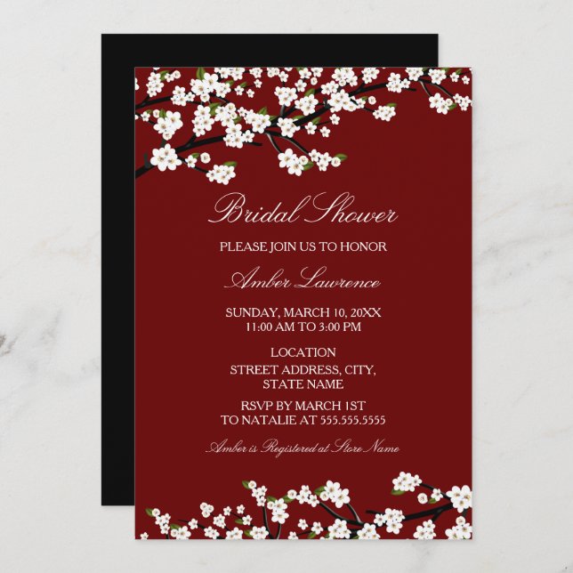 Cherry Blossom Red Bridal Showeuse Invitation (Devant / Derrière)