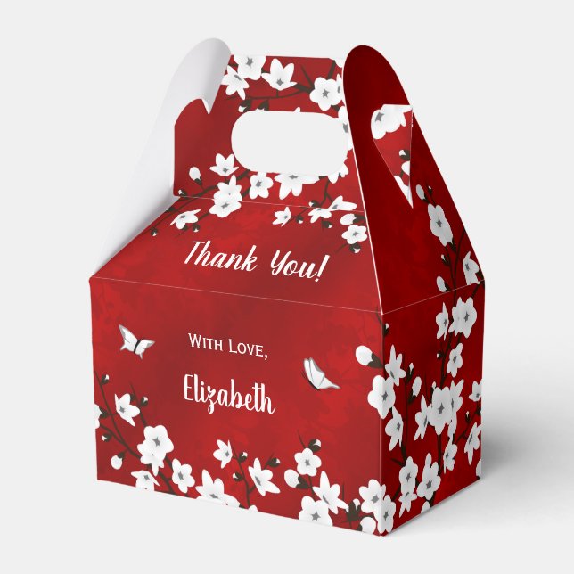 Cherry Blossom Red White Custom Vielen Dank Geschenkschachtel (Vorderseite)