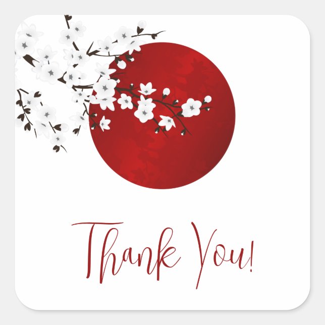 Cherry Blossom Rising Sun Vielen Dank Quadratischer Aufkleber (Vorderseite)