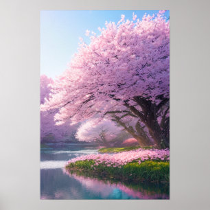 Cherry Blossom River Poster