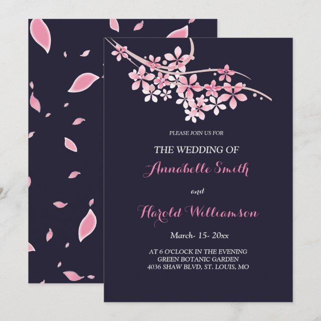 Cherry Blossom Rosa Blütenhochzeit Einladung (Vorne/Hinten)
