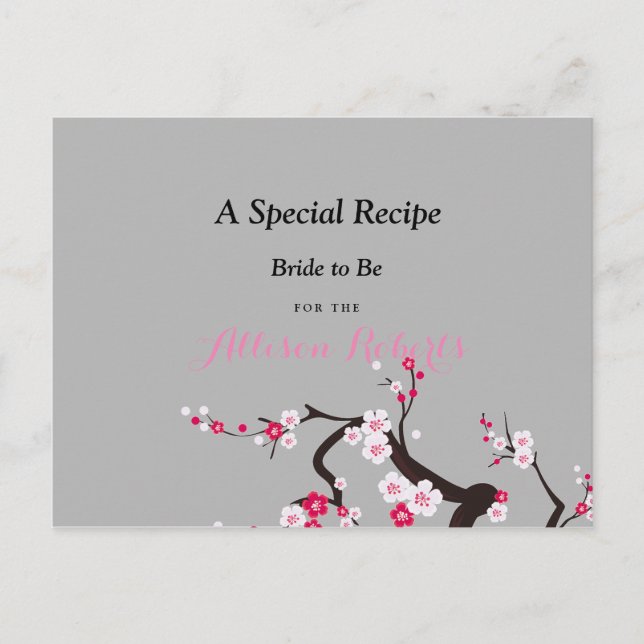 Cherry Blossom Rosa Weißes Brautparty Rezept Postkarte (Vorderseite)