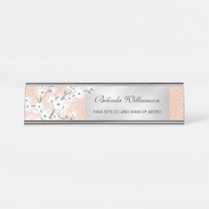 Cherry Blossom Rose Gold Glitzer Haare und Schmink Schreibtischnamensplakette