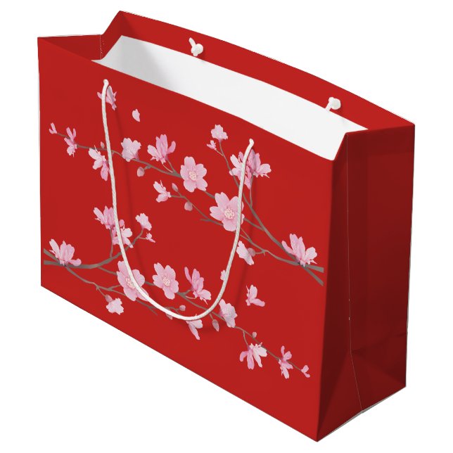 Cherry Blossom - Rot Große Geschenktüte (Rückseite Schrägansicht)