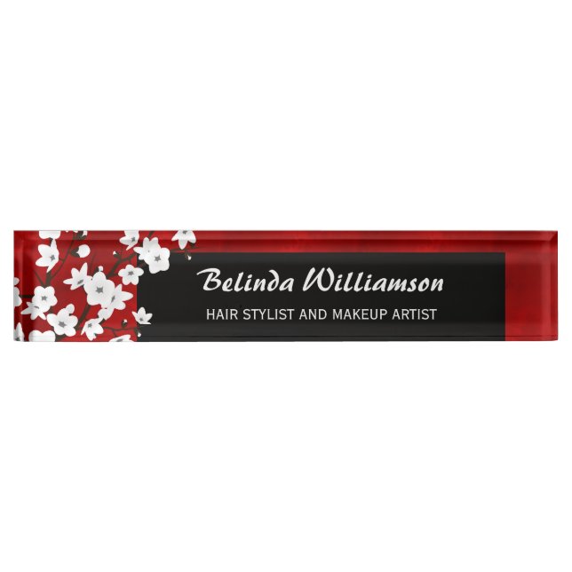 Cherry Blossom rot Schwarz-Weiß Haar und Makeup Namensplakette (Vorderseite)