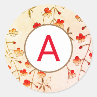 CHERRY BLOSSOM ROUND STICKER MIT CUSTOM INITIAL