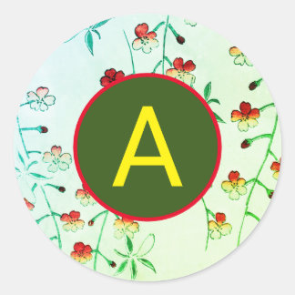 CHERRY BLOSSOM ROUND STICKER MIT CUSTOM INITIAL