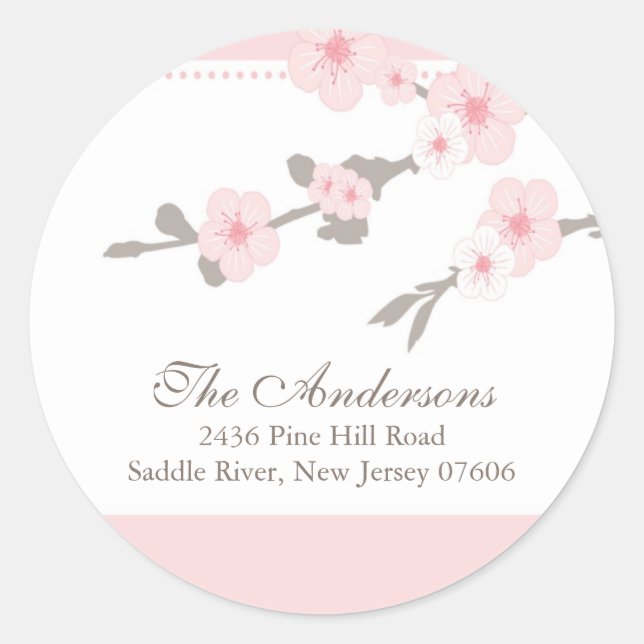 Cherry Blossom Rücksendeadresse Wedding Sticker (Vorderseite)