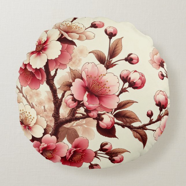 Cherry Blossom Rundes Kissen (Vorderseite)
