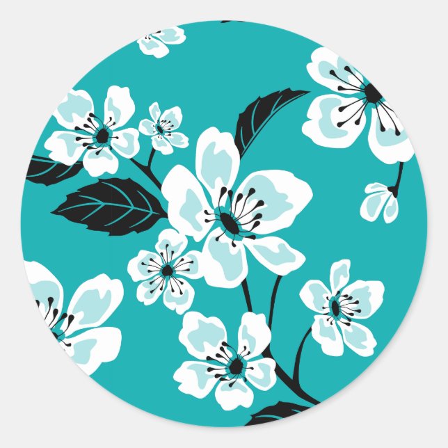 CHERRY BLOSSOM - SAKURA (AQUAMARIN) RUNDER AUFKLEBER (Vorderseite)