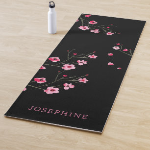 Cherry Blossom Sakura Aquarell schwarz Yogamatte
