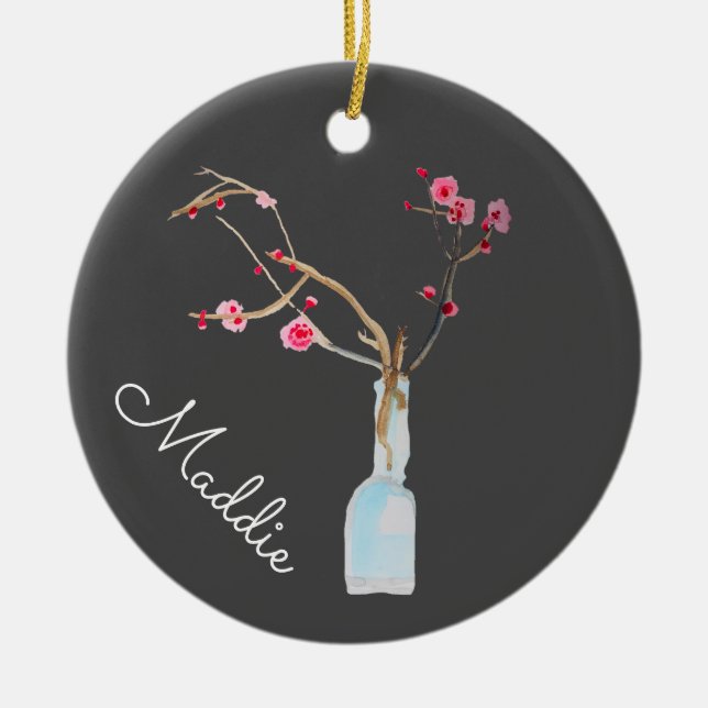 Cherry Blossom Sakura Aquarellkunst Keramik Ornament (Vorne)
