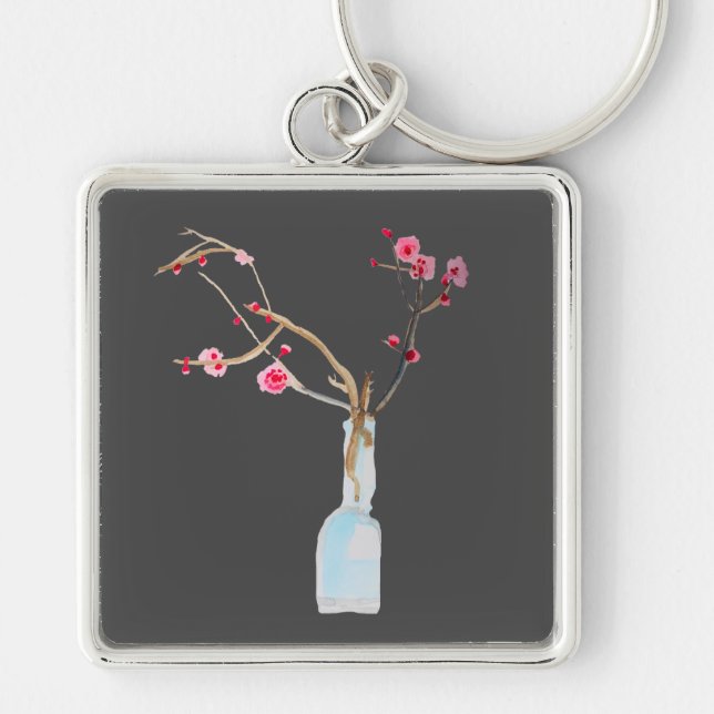Cherry Blossom Sakura Aquarellkunst Schlüsselanhänger (Vorne)