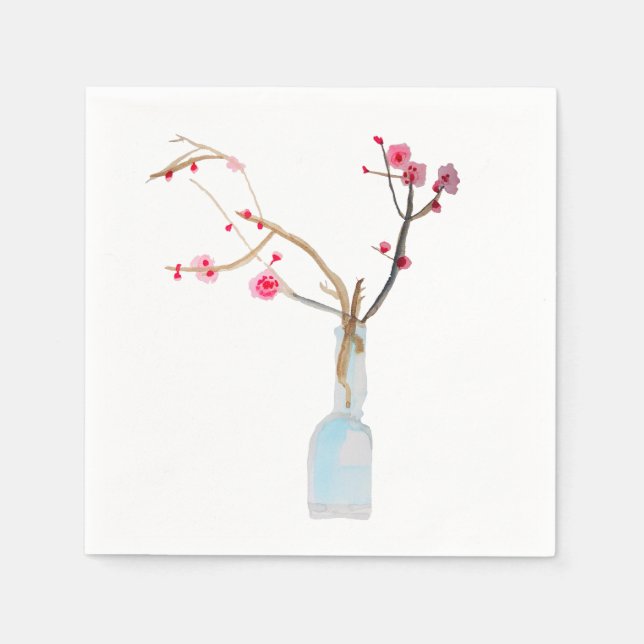 Cherry Blossom Sakura Aquarellkunst Serviette (Vorderseite)