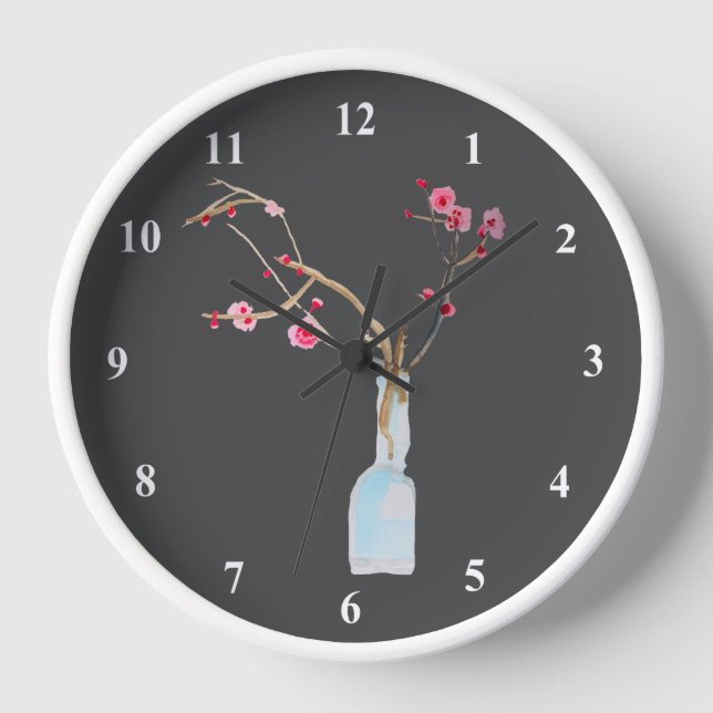 Cherry Blossom Sakura Aquarellkunst Uhr (Vorderseite)