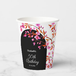 Cherry Blossom Sakura Blume Schwarz-weiß Geburtsta Pappbecher