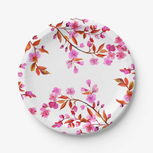 Cherry Blossom Sakura Floral Pink White Pappteller (Vorderseite)