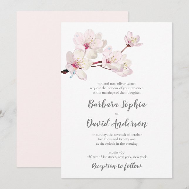 Cherry Blossom Sakura japanische Hochzeit Einladung (Vorne/Hinten)