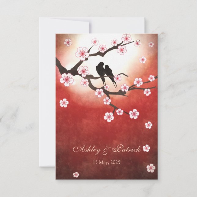 Cherry Blossom Sakura&Liebe VögelEmpfang Hochzeit Einladung (Vorderseite)