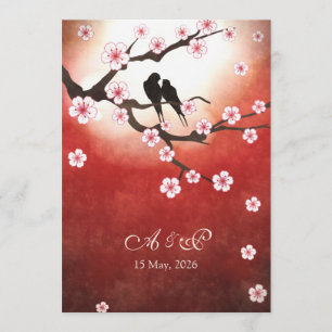 Cherry Blossom Sakura Love Vögel Einladung Hochzei