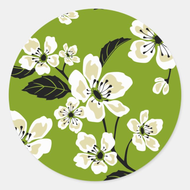 CHERRY BLOSSOM - SAKURA (MATCHA GRÜNE) RUNDER AUFKLEBER (Vorderseite)