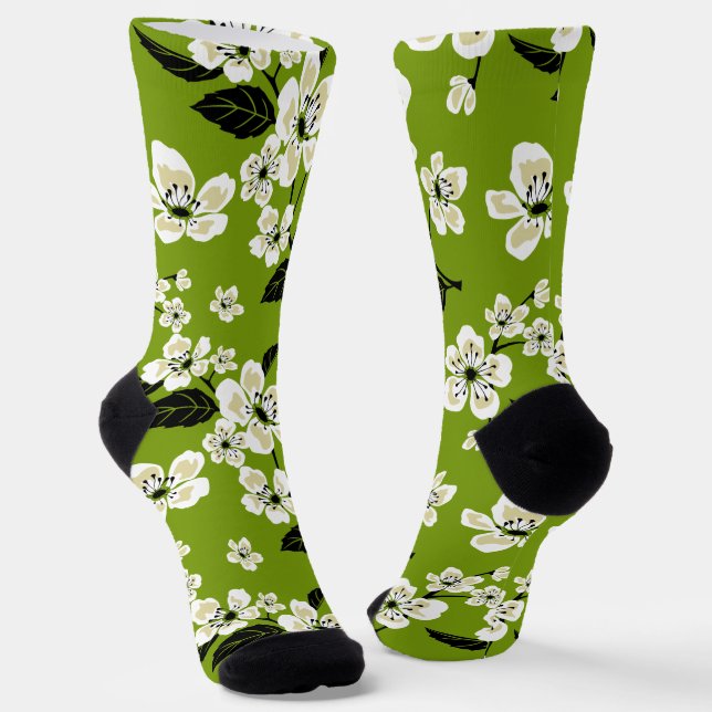 CHERRY BLOSSOM - SAKURA (MATCHA GRÜNE) SOCKEN (Gewinkelt)