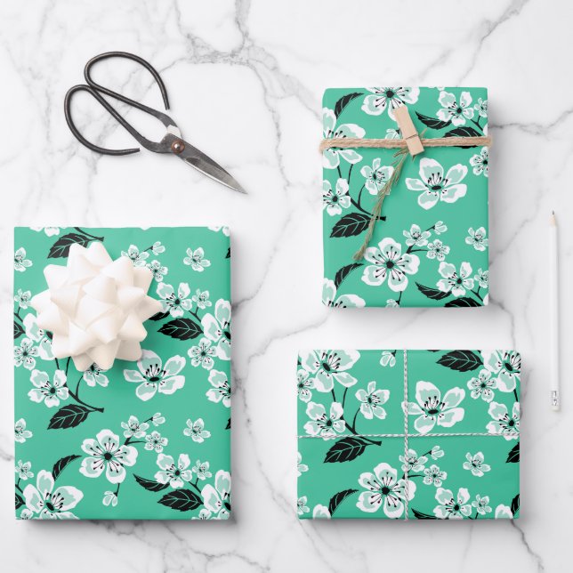 CHERRY BLOSSOM - SAKURA (MINT) GESCHENKPAPIER SET (Vorderseite)