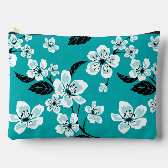 CHERRY BLOSSOM - SAKURA PATTER IN AQUAMARIN ZUBEHÖRTASCHE (Vorderseite)