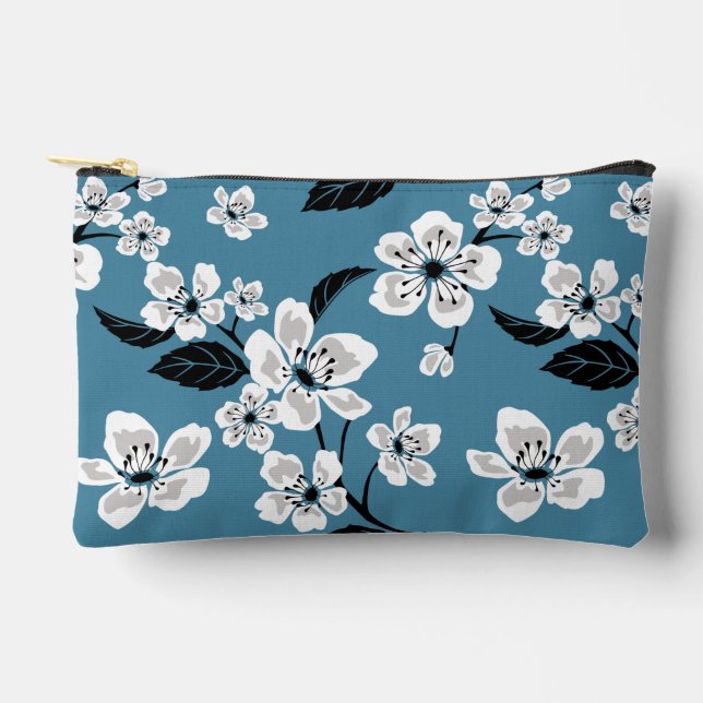 CHERRY BLOSSOM - SAKURA PATTER IN RAUCHBLAU ZUBEHÖRTASCHE (Vorderseite)
