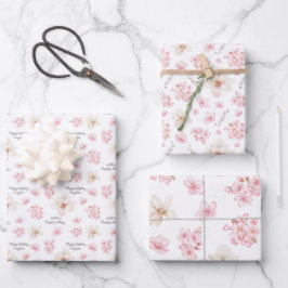 CHERRY BLOSSOM SAKURA PATTERN NAME WRAPPPAPIER GESCHENKPAPIER SET